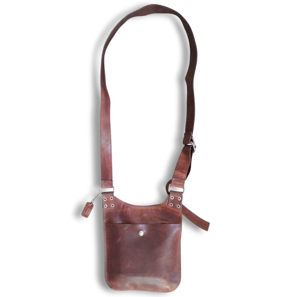 Men's Brown Leather Slim Saddle Crossbody Bag - Picture 10 of 10